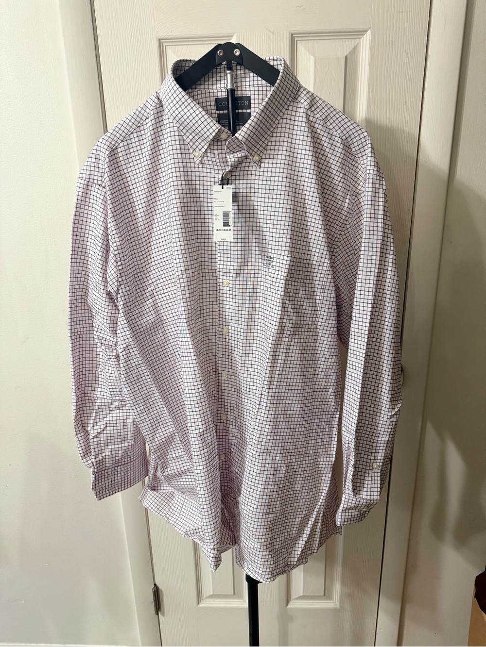 Covington Men’s Button-Down Shirt - White with Light Purple Check